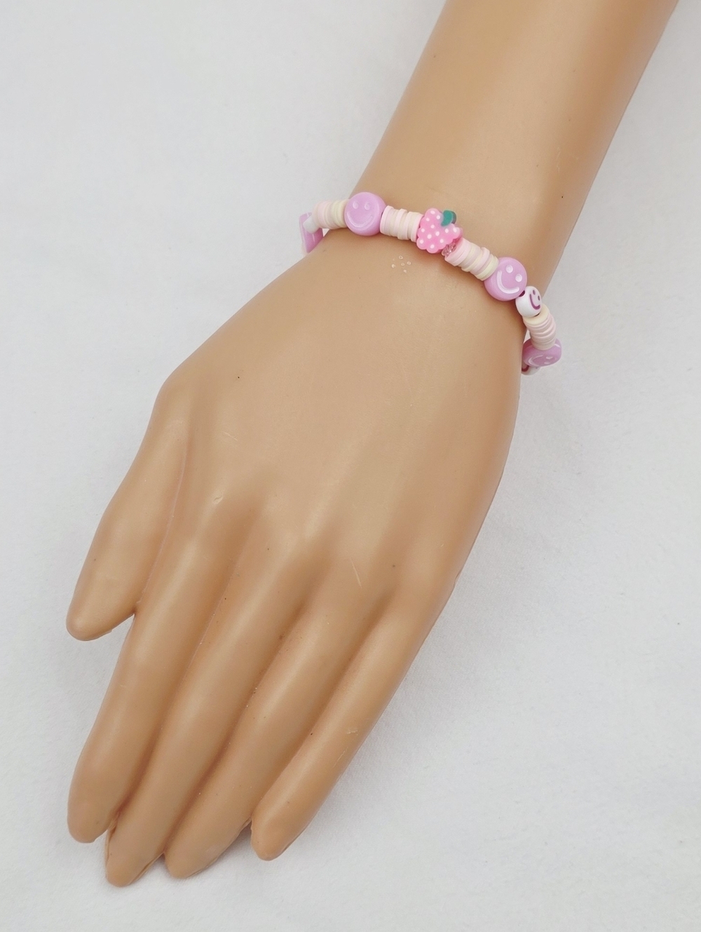 Handmade Clay Bead Smiley Face Strawberry  Bracelet